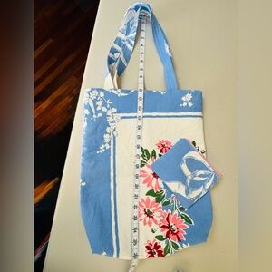 Handmade Blue Floral Tote Bag with Matching Small Pouch